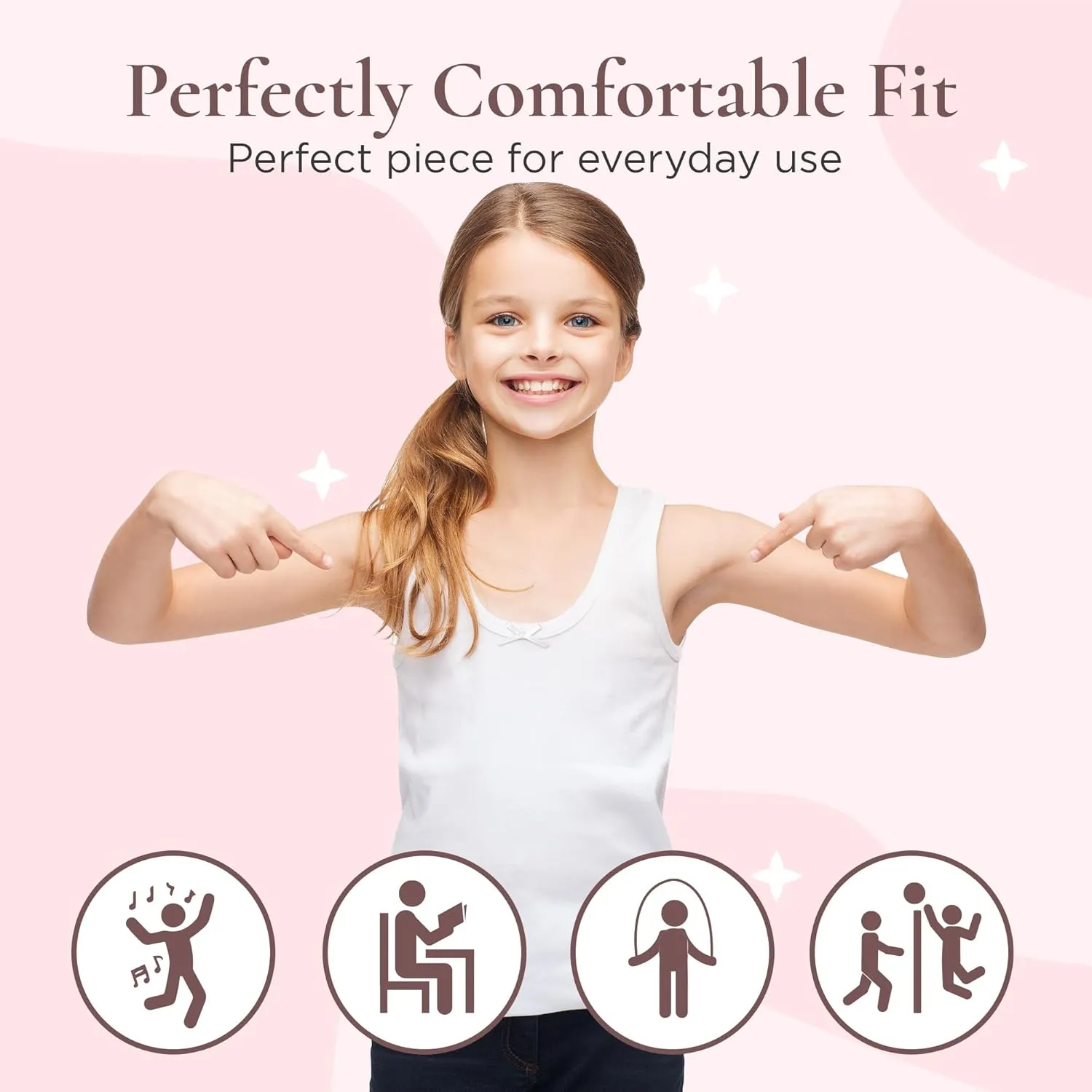 Valair Girls Cotton Undershirt Sleeveless Camisole White Tank Top Comfortable 2-Pack