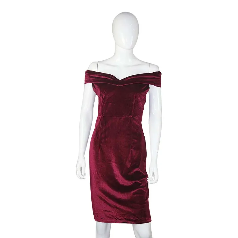 VenusFox Off the shoulder Sexy Slash Velvet Dresses