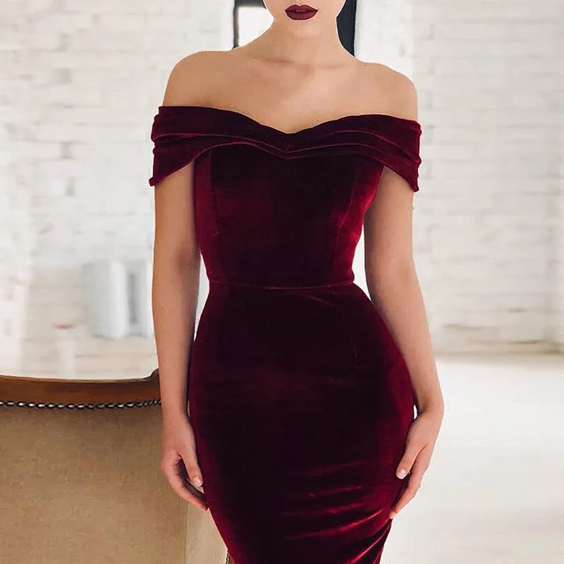 VenusFox Off the shoulder Sexy Slash Velvet Dresses