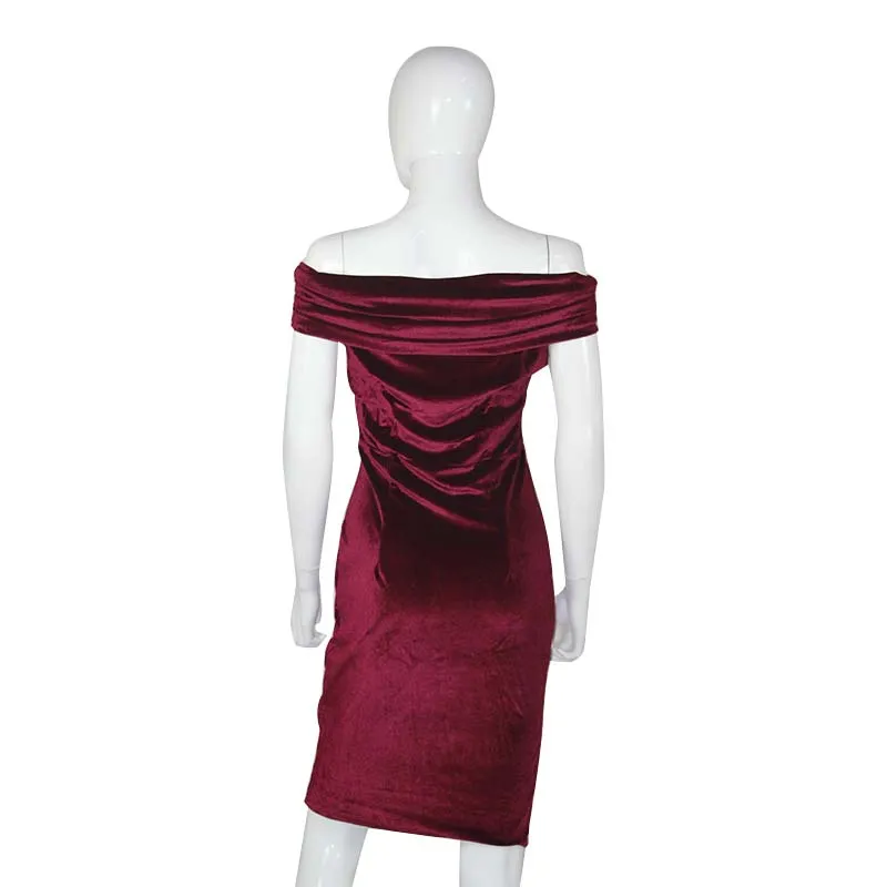 VenusFox Off the shoulder Sexy Slash Velvet Dresses