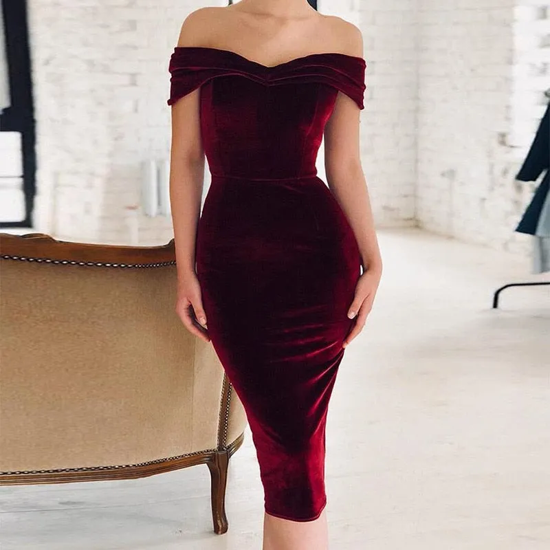 VenusFox Off the shoulder Sexy Slash Velvet Dresses