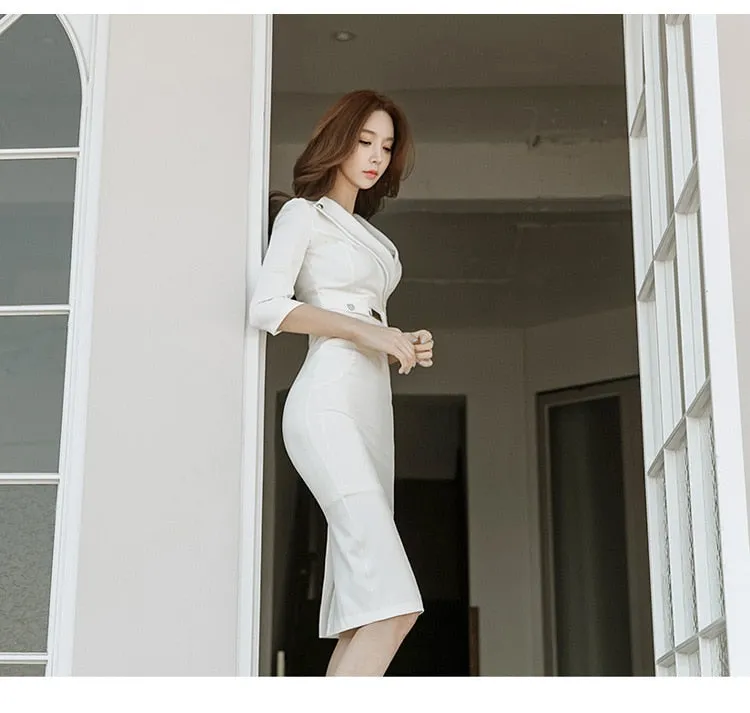 VenusFox Summer Women Bandage Midi Pencil Dress Work With V-neck 3/4 Sleeve