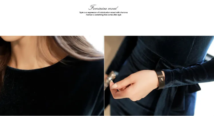 VenusFox Women's Solid Long Sleeve Black Bodycon Vintage Velvet Dress