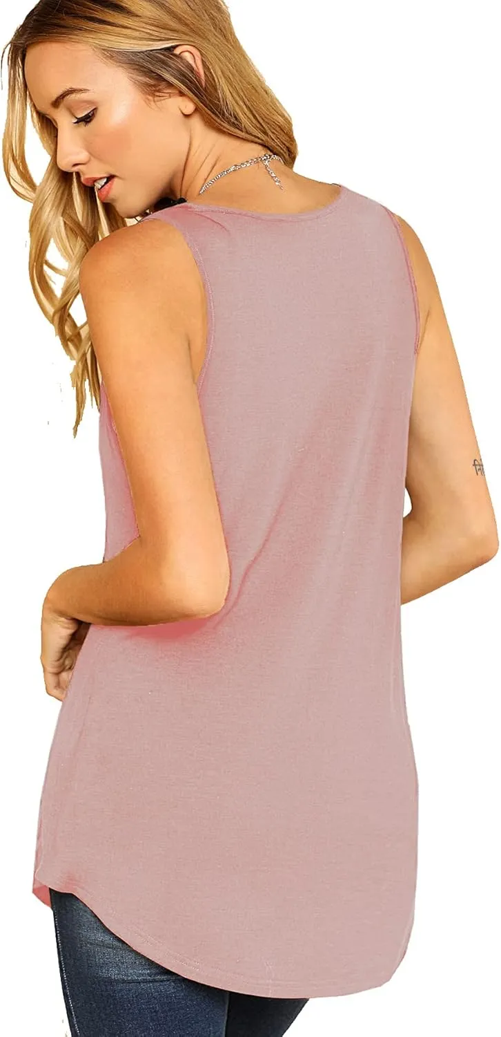 Verdusa Women's Basic V Neck Longline Dolphin Hem Loose Tunic Tank Top