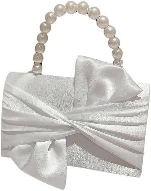 Verdusa Women's Twist Satin Evening Handbags Pearl Top Handle Bags Party Clutches