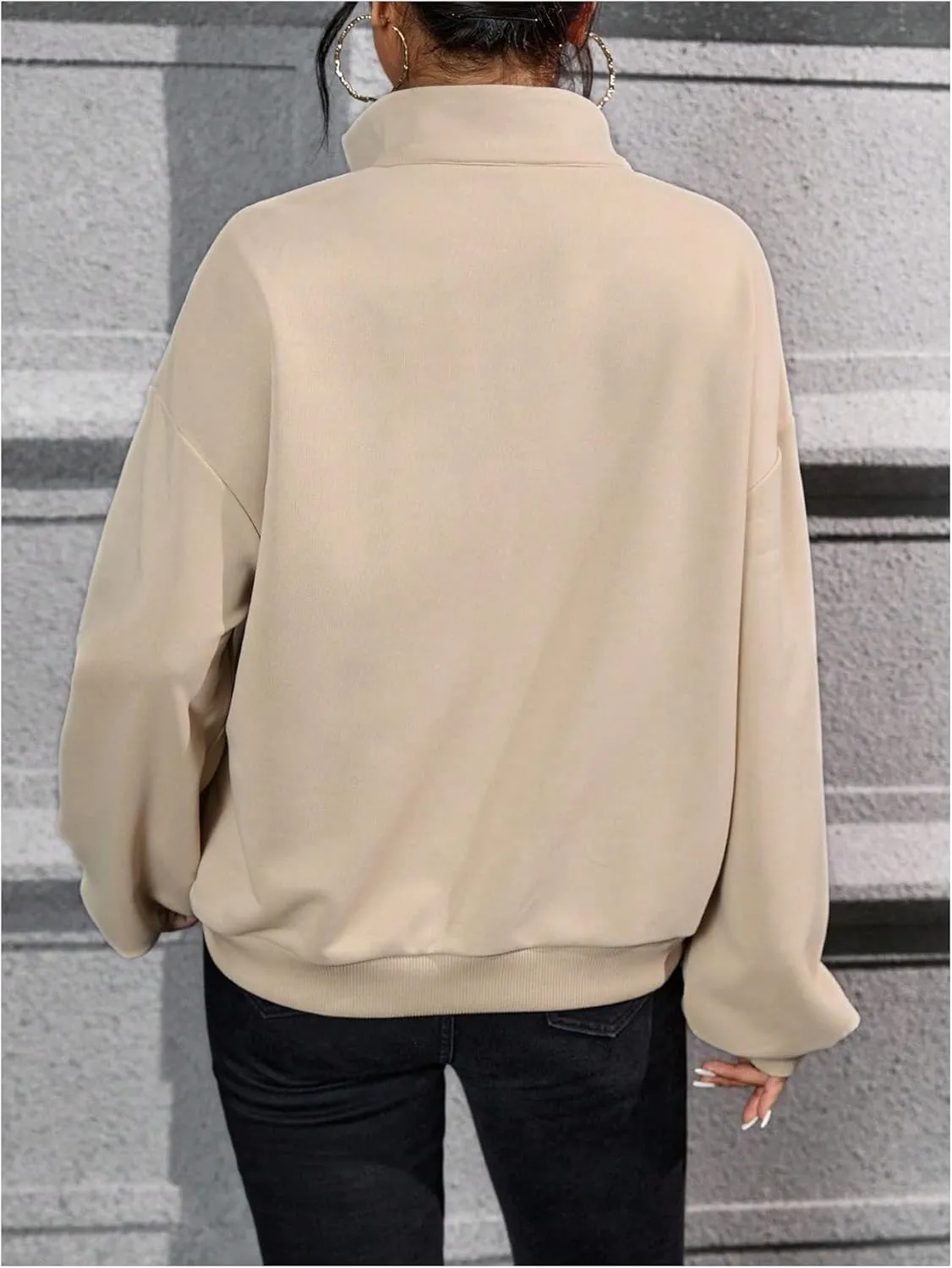 Verdusa Women's Zipper Sweatshirt Letter Graphic Drop Shoulder Long Sleeve Pullover Top