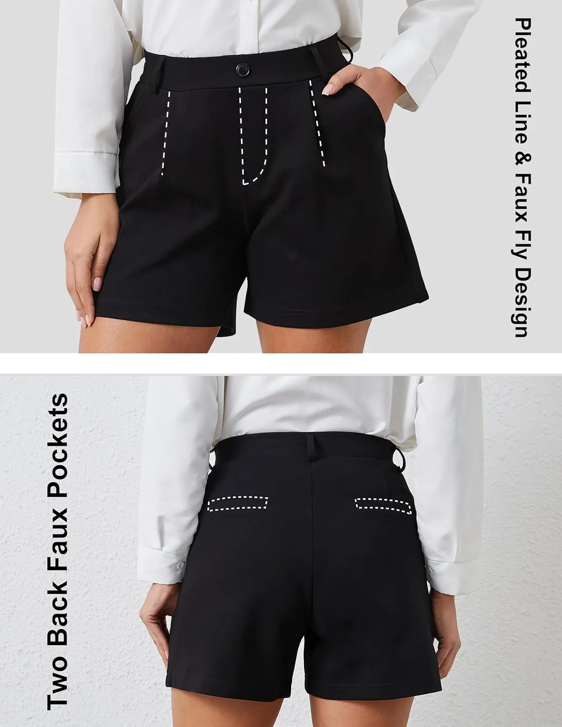 VIMPEP 4"/7" Womens Wide Leg Yoga Dress Shorts, High Waisted Stretchy Pleated Business Casual Shorts with Pockets D601