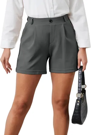 VIMPEP 4"/7" Womens Wide Leg Yoga Dress Shorts, High Waisted Stretchy Pleated Business Casual Shorts with Pockets D601