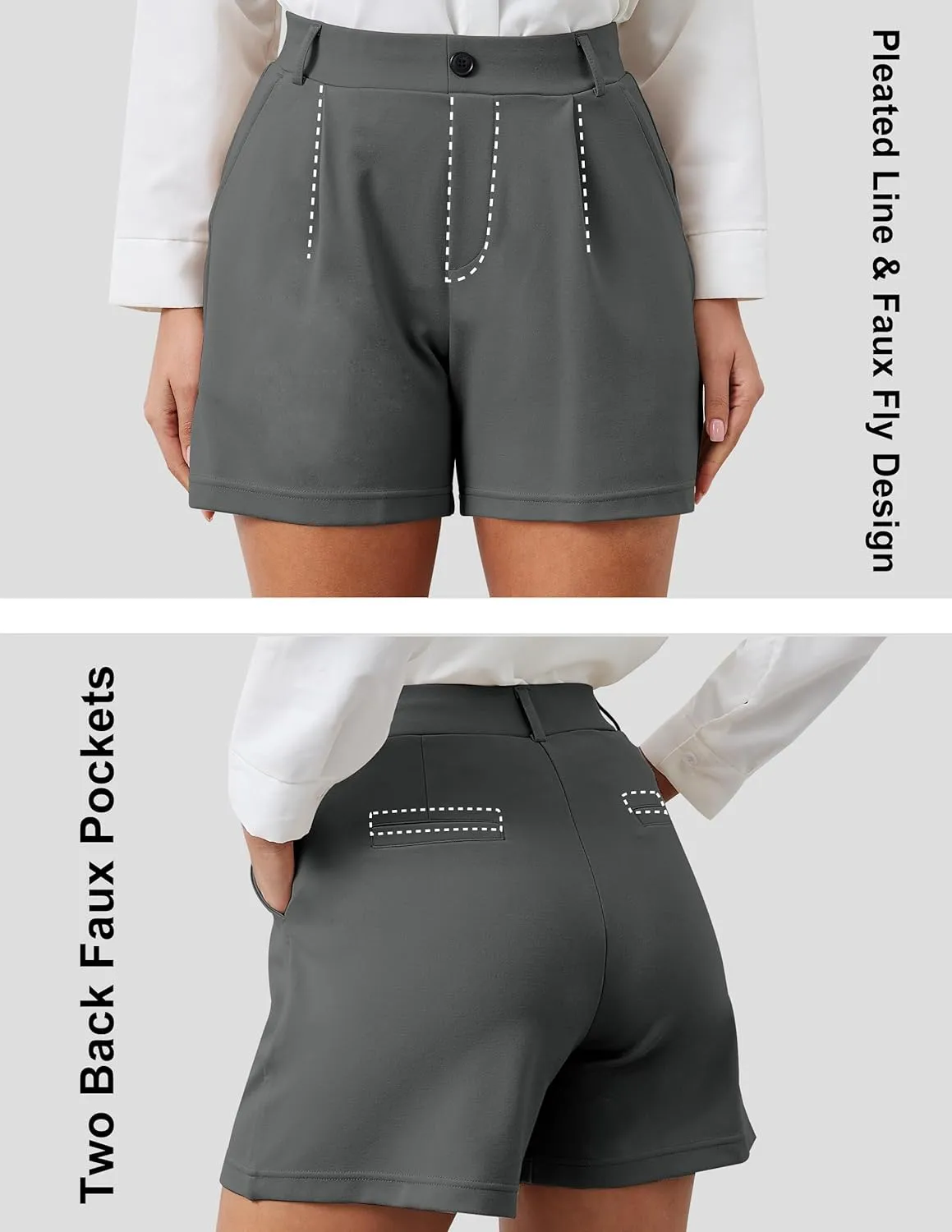 VIMPEP 4"/7" Womens Wide Leg Yoga Dress Shorts, High Waisted Stretchy Pleated Business Casual Shorts with Pockets D601