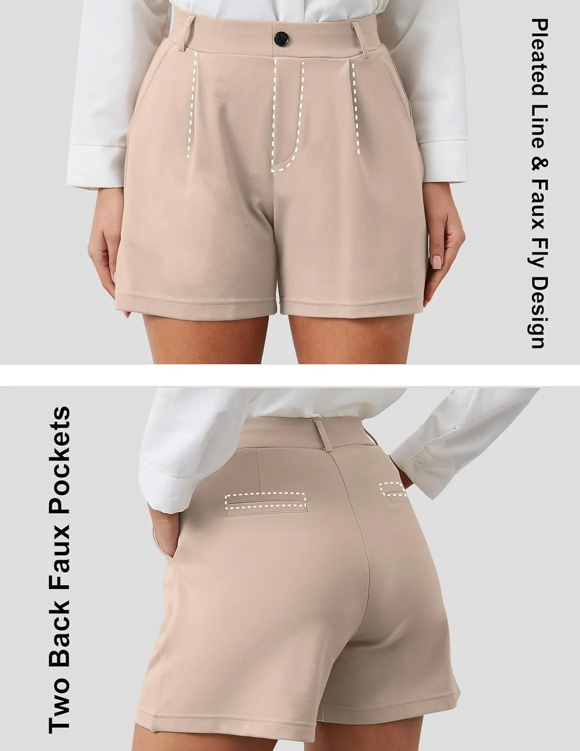 VIMPEP 4"/7" Womens Wide Leg Yoga Dress Shorts, High Waisted Stretchy Pleated Business Casual Shorts with Pockets D601