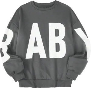 WDIRARA Women's Letter Graphic Print Sweatshirt Crewneck Long Sleeve Casual Pullovers Top