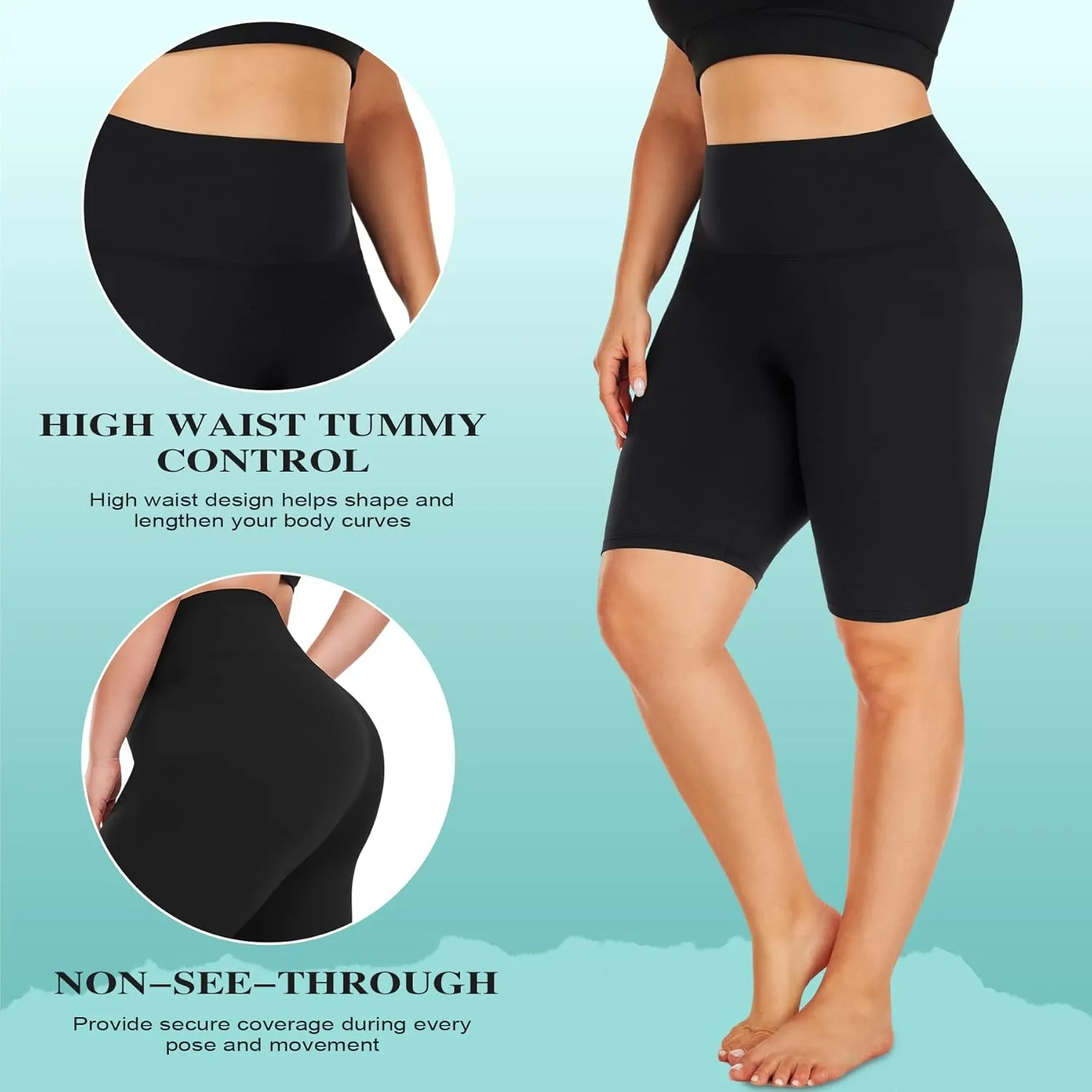 we fleece Women's Plus Size Biker Shorts 8" High Waist Tummy Control 4-Pack, Workout Running Yoga Athletic Shorts