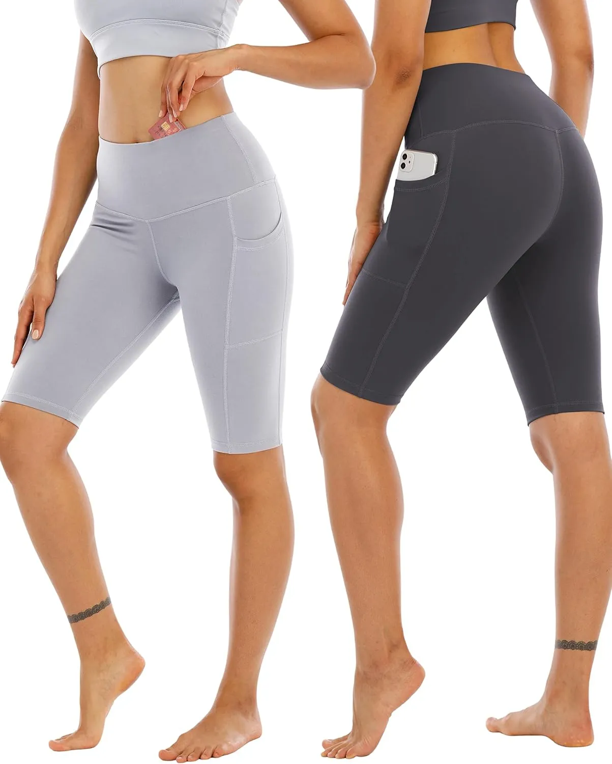 WHOUARE 4 Pack Biker Yoga Shorts with Pockets for Women,High Waisted Athletic Running Workout Gym Shorts Tummy Control