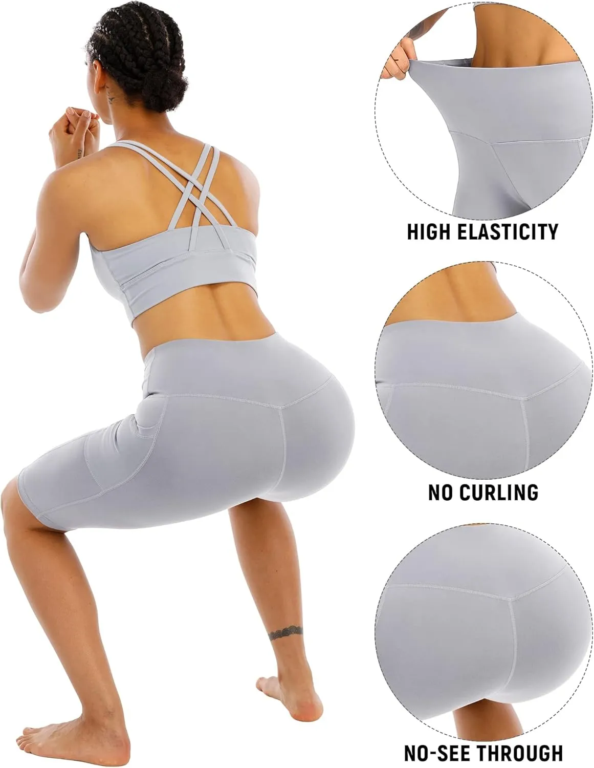 WHOUARE 4 Pack Biker Yoga Shorts with Pockets for Women,High Waisted Athletic Running Workout Gym Shorts Tummy Control