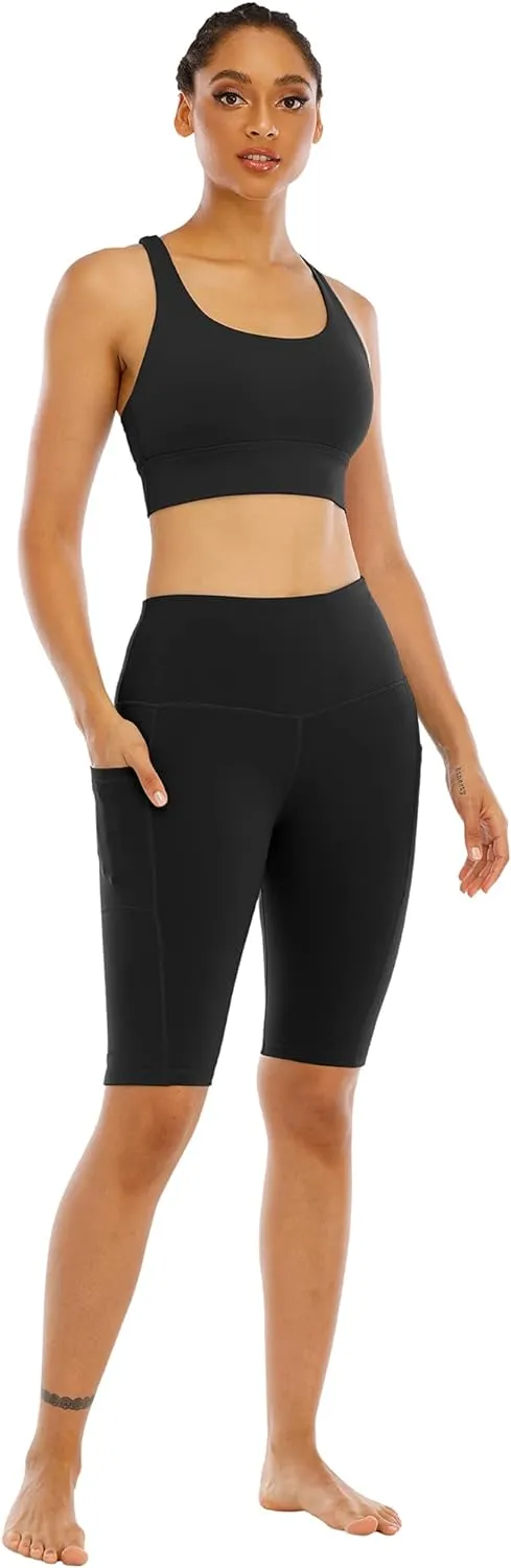 WHOUARE 4 Pack Biker Yoga Shorts with Pockets for Women,High Waisted Athletic Running Workout Gym Shorts Tummy Control
