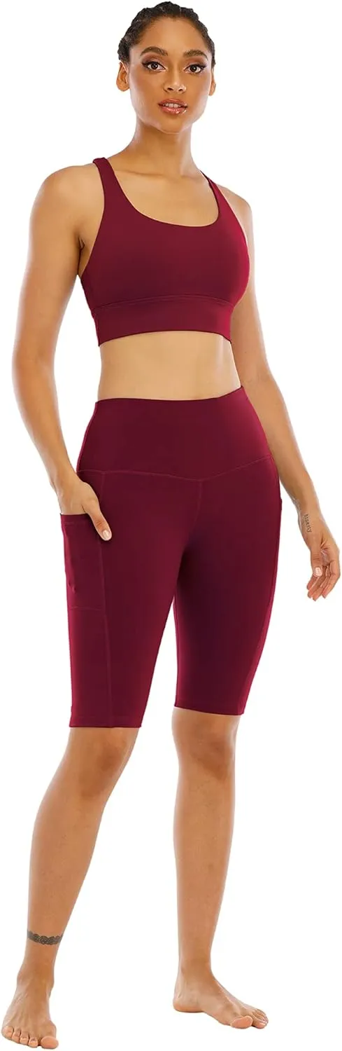 WHOUARE 4 Pack Biker Yoga Shorts with Pockets for Women,High Waisted Athletic Running Workout Gym Shorts Tummy Control