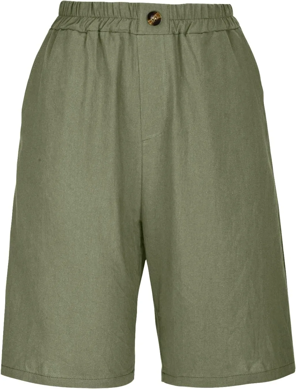 Wide Leg Linen Shorts for Women Knee Length Bermuda Shorts Summer Casual Loose Elastic Waist Beach Pants with Pocket