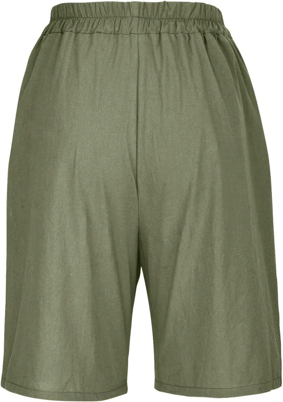 Wide Leg Linen Shorts for Women Knee Length Bermuda Shorts Summer Casual Loose Elastic Waist Beach Pants with Pocket