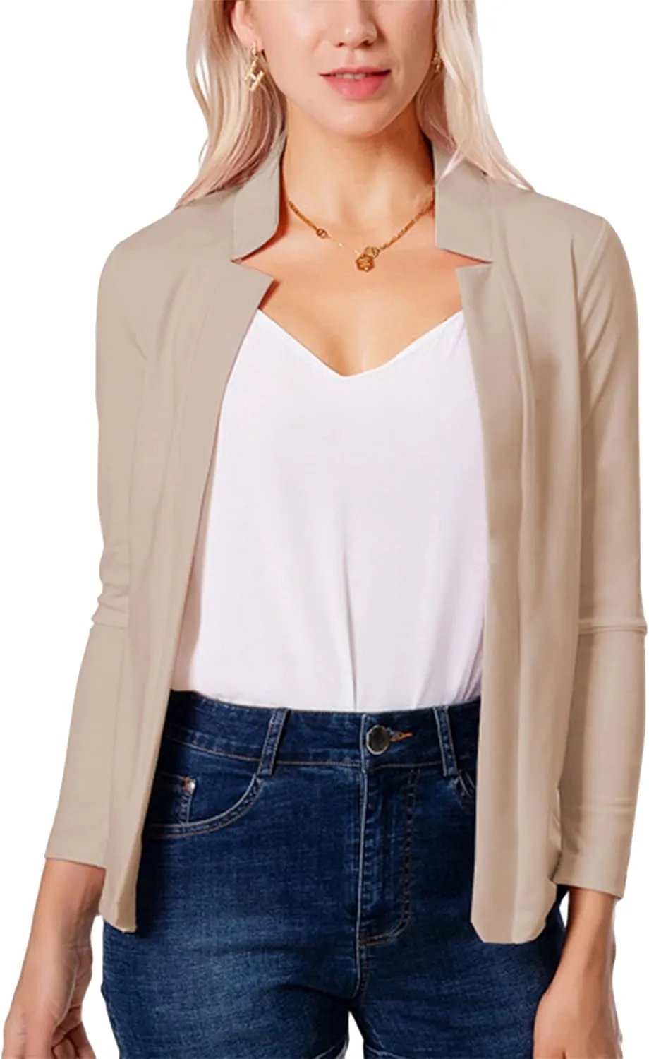 WIWIQS Women's Long Sleeve Open Front Office Blazer Business Lightweight Solid Color Blazers Dressy Casual Lapel Suit Jackets