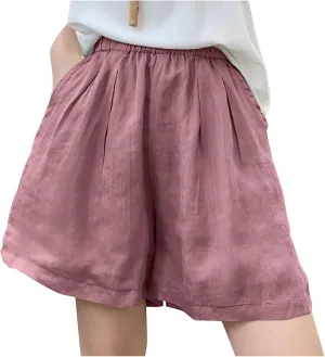 Wkishenl Linen Shorts for Women Casual High Waisted Flowy Dressy Fashion Wide Leg Bermuda Shorts Summer Beach Vacation Outfit