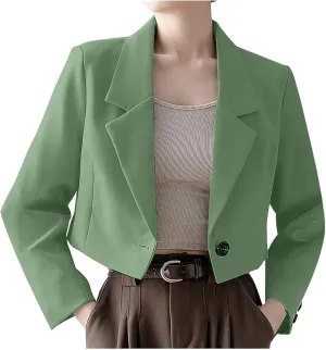 Wkishenl Women Cropped Blazers Fashion Business Long Sleeve Jackets Casual Nocth Lapel Open Front Blazer Solid Work Suits