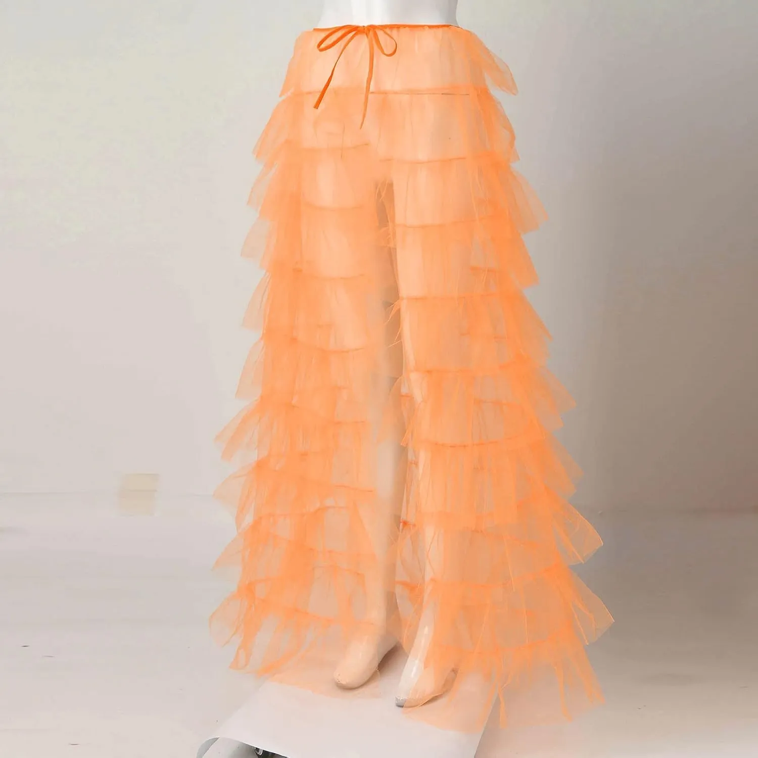 Woman's Cake High Waist Skirt Pleated Skirt Bubble Skirt Long High Low Ruffles Party Tulle Skirt Plaid Schoolgirl