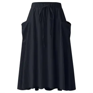 Women 2023 Spring Summer Long Skirts Womens Casual High Waist Pleated A Line Elastic Waistband Midi Skirt with