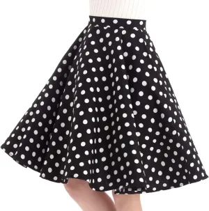 Women 50s Vintage Polka Dot A Line Pleated Midi Skirt Floral Cherry Cocktail Swing Skirt High Waist Knee Length Flared Skirt