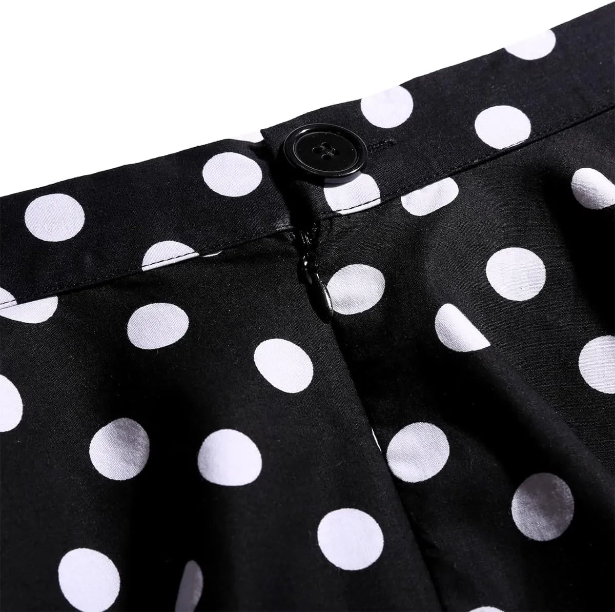 Women 50s Vintage Polka Dot A Line Pleated Midi Skirt Floral Cherry Cocktail Swing Skirt High Waist Knee Length Flared Skirt