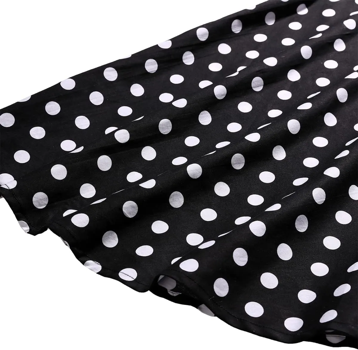 Women 50s Vintage Polka Dot A Line Pleated Midi Skirt Floral Cherry Cocktail Swing Skirt High Waist Knee Length Flared Skirt