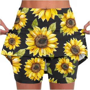 Women Athletic Shorts Trendy Summer Print High Waist Yoga Pant Tennis Skirt Built in Shorts Workout Lounge Golf Skirt