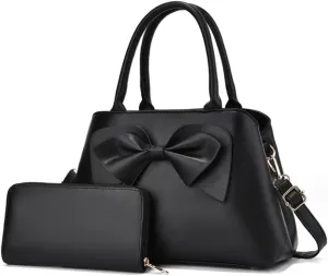 Women Bowknot Top Handle Handbag Purse PU Leather Satchel Shoulder Bags Wallet