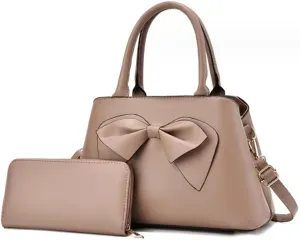 Women Bowknot Top Handle Handbag Purse PU Leather Satchel Shoulder Bags Wallet