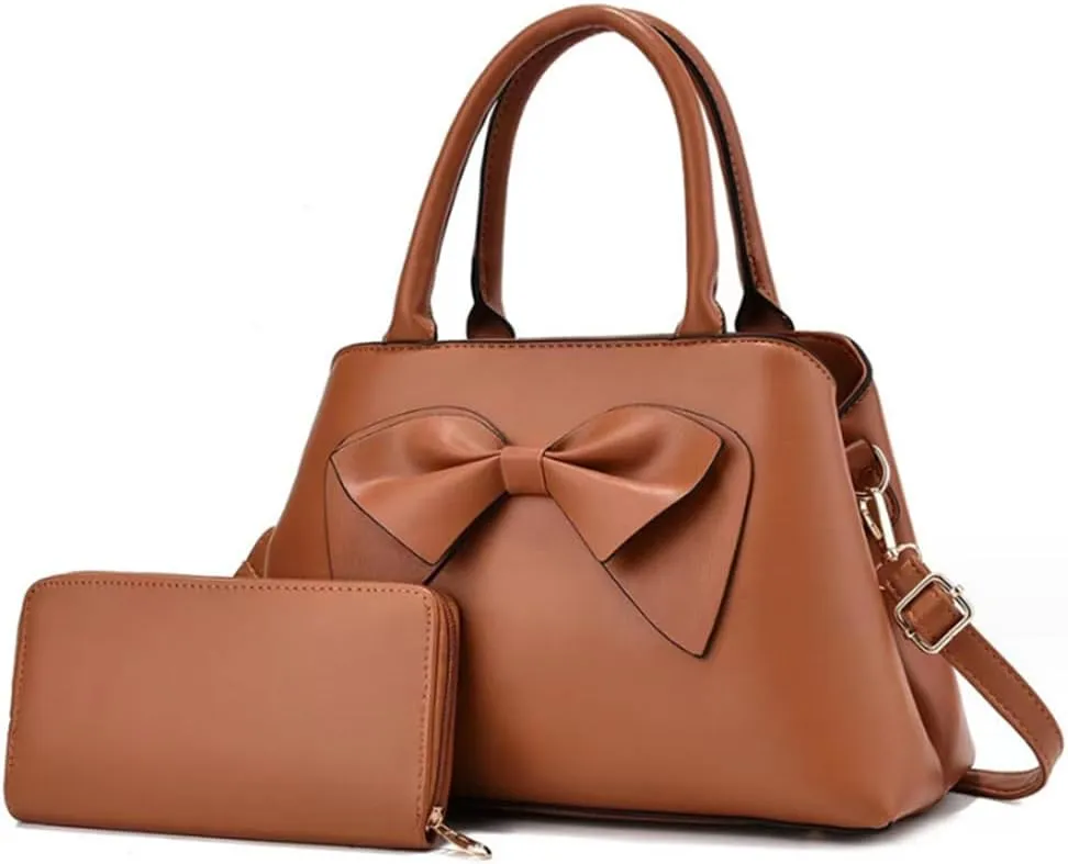 Women Bowknot Top Handle Handbag Purse PU Leather Satchel Shoulder Bags Wallet
