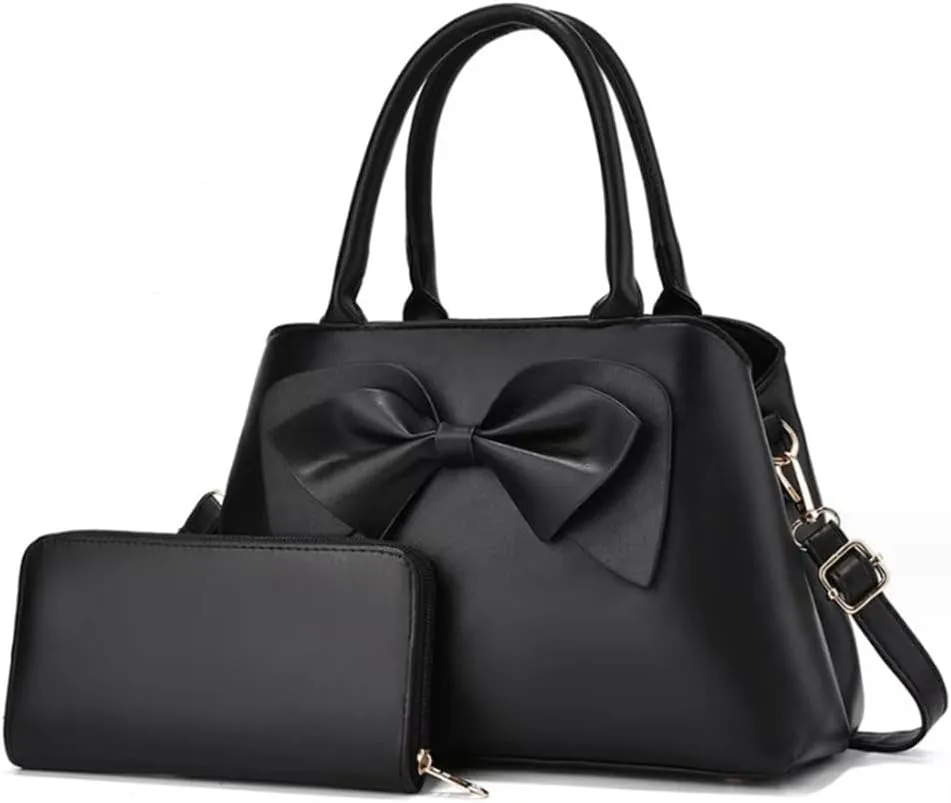 Women Bowknot Top Handle Handbag Purse PU Leather Satchel Shoulder Bags Wallet