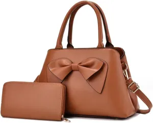 Women Bowknot Top Handle Handbag Purse PU Leather Satchel Shoulder Bags Wallet