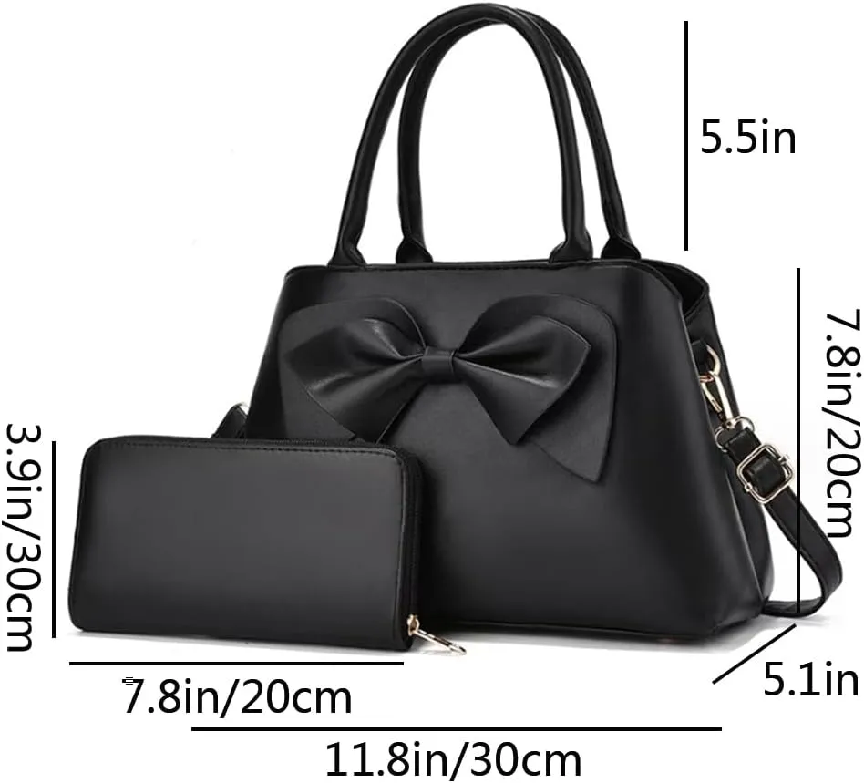 Women Bowknot Top Handle Handbag Purse PU Leather Satchel Shoulder Bags Wallet
