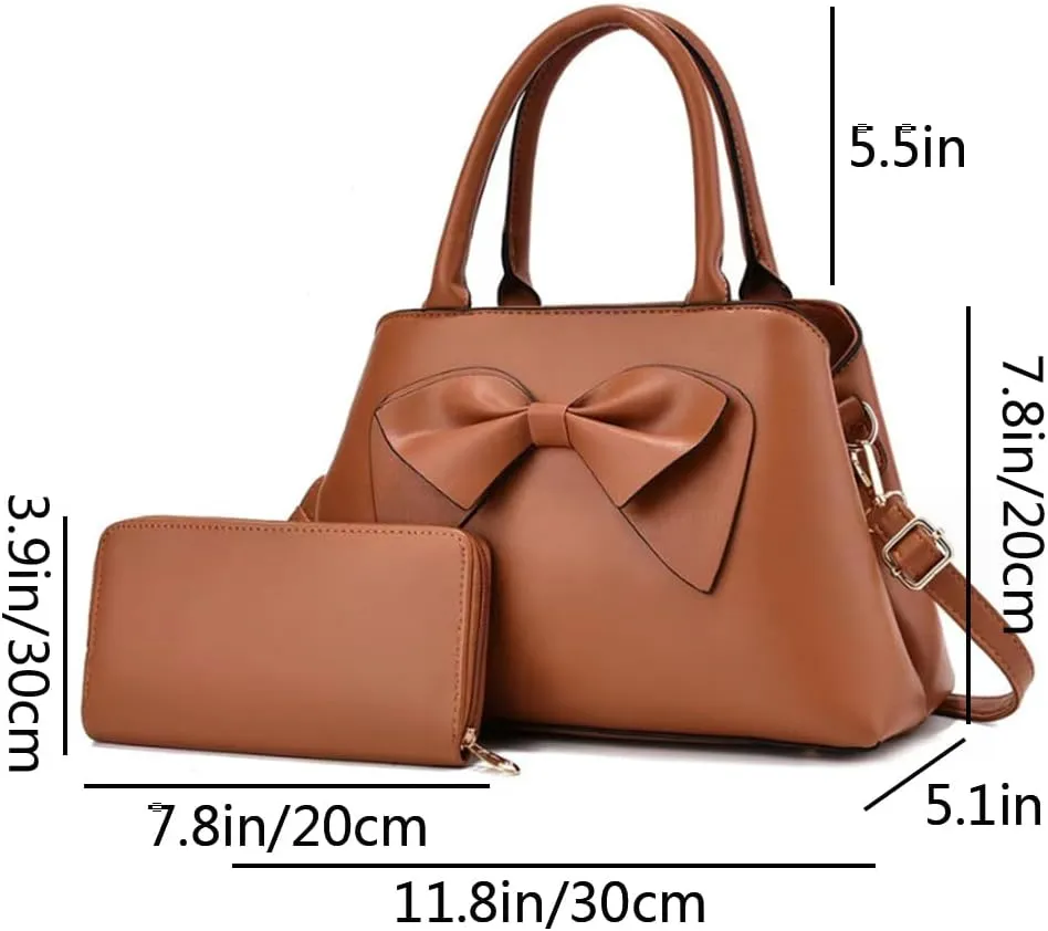Women Bowknot Top Handle Handbag Purse PU Leather Satchel Shoulder Bags Wallet