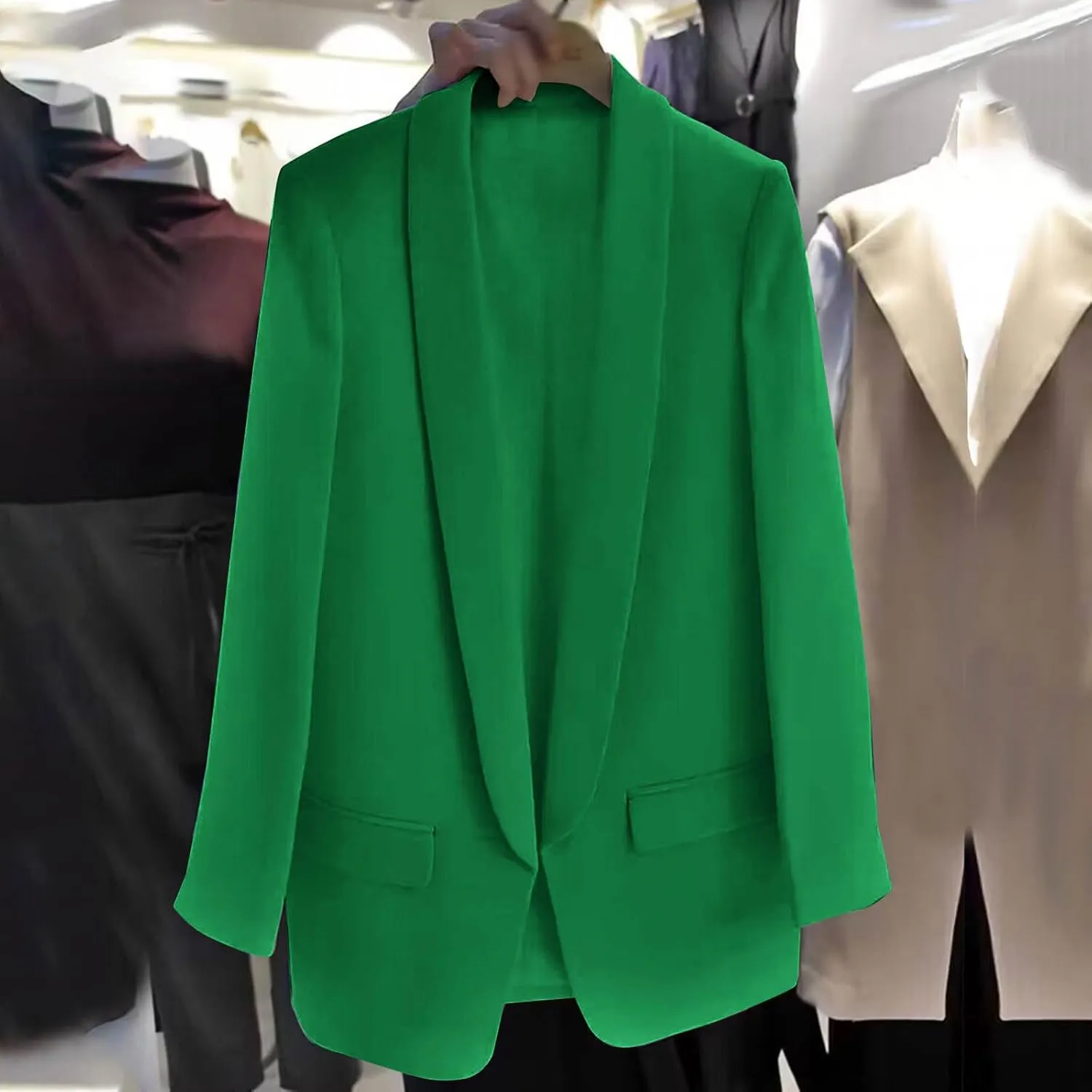 Women Business Casual Blazer Jacket Shawl Collar Long Sleeve Blazers Coat Slim Fit Work Office Outerwear Suit Jacket