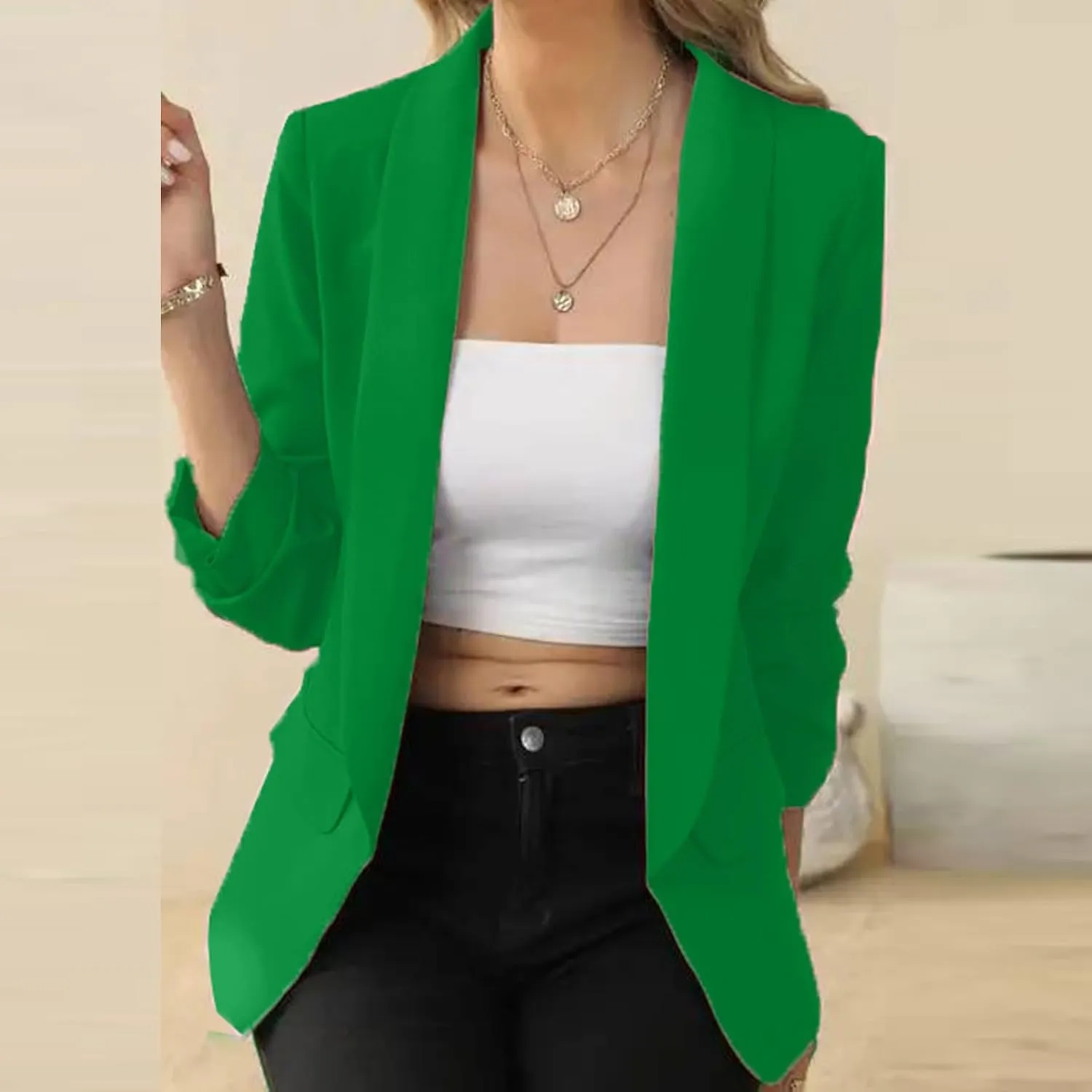 Women Business Casual Blazer Jacket Shawl Collar Long Sleeve Blazers Coat Slim Fit Work Office Outerwear Suit Jacket