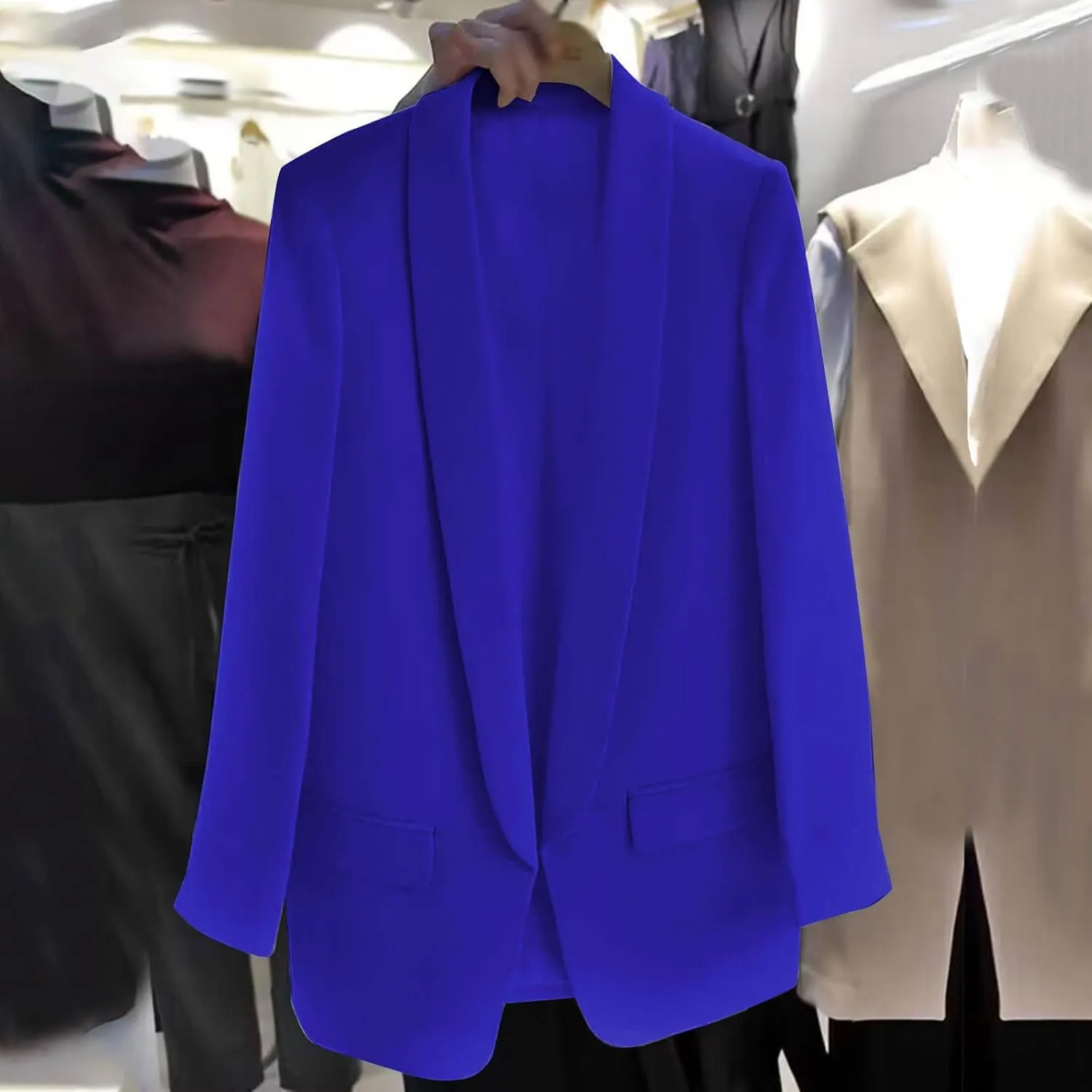 Women Business Casual Blazer Jacket Shawl Collar Long Sleeve Blazers Coat Slim Fit Work Office Outerwear Suit Jacket