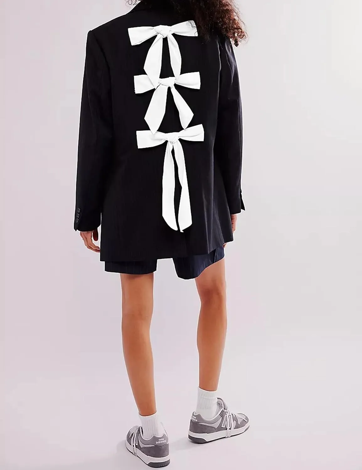 Women Casual Oversized Blazers Bow Tie Blazer Suit Lapel Open Front Office Blazer Jacket Button Down Work Cardigan