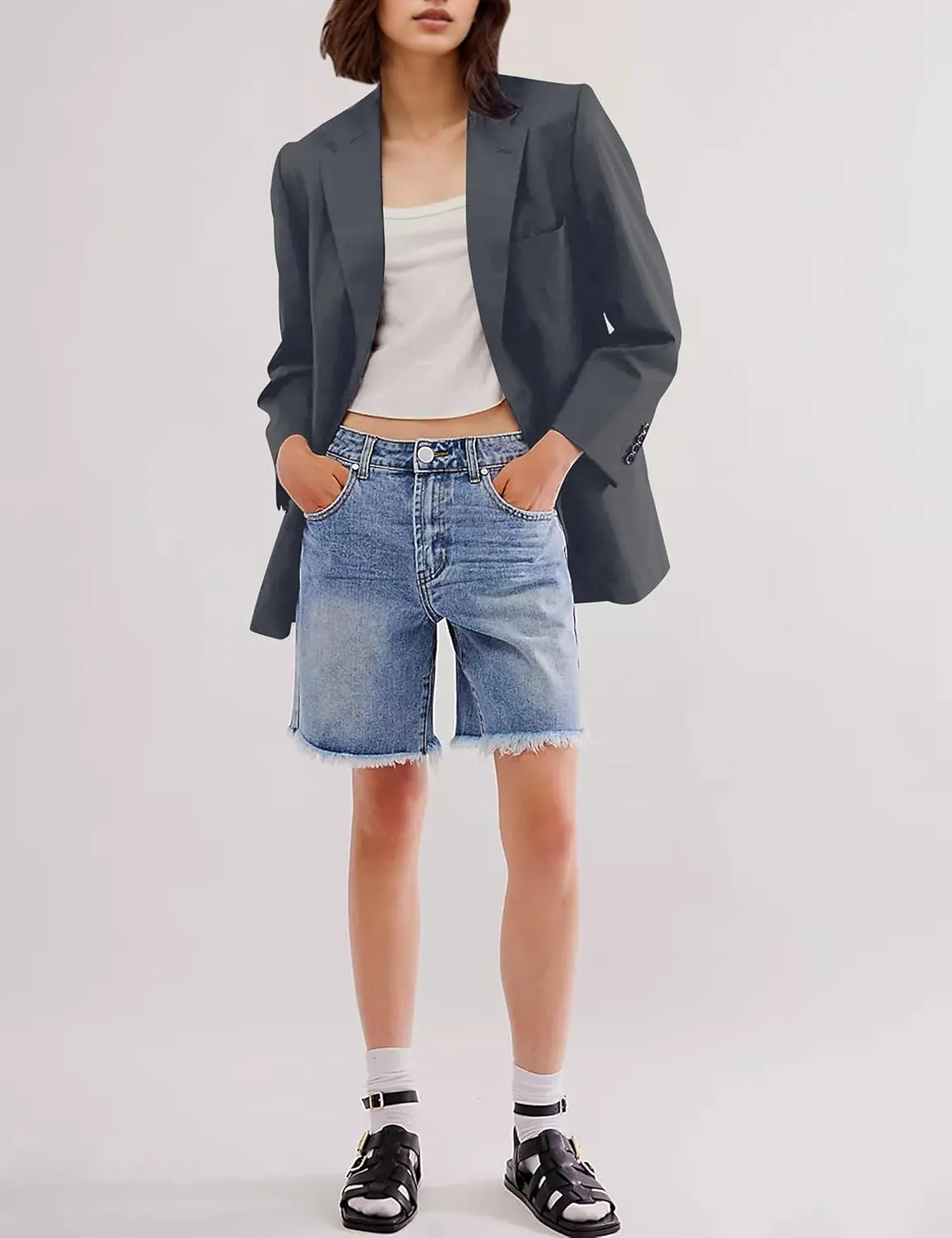 Women Casual Oversized Blazers Bow Tie Blazer Suit Lapel Open Front Office Blazer Jacket Button Down Work Cardigan