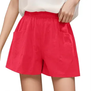 Women Casual Shorts Cotton Linen Wide Leg Short Pants Loose Fitting Quick Dry Athletic 2024 Summer Shorts with Pockets