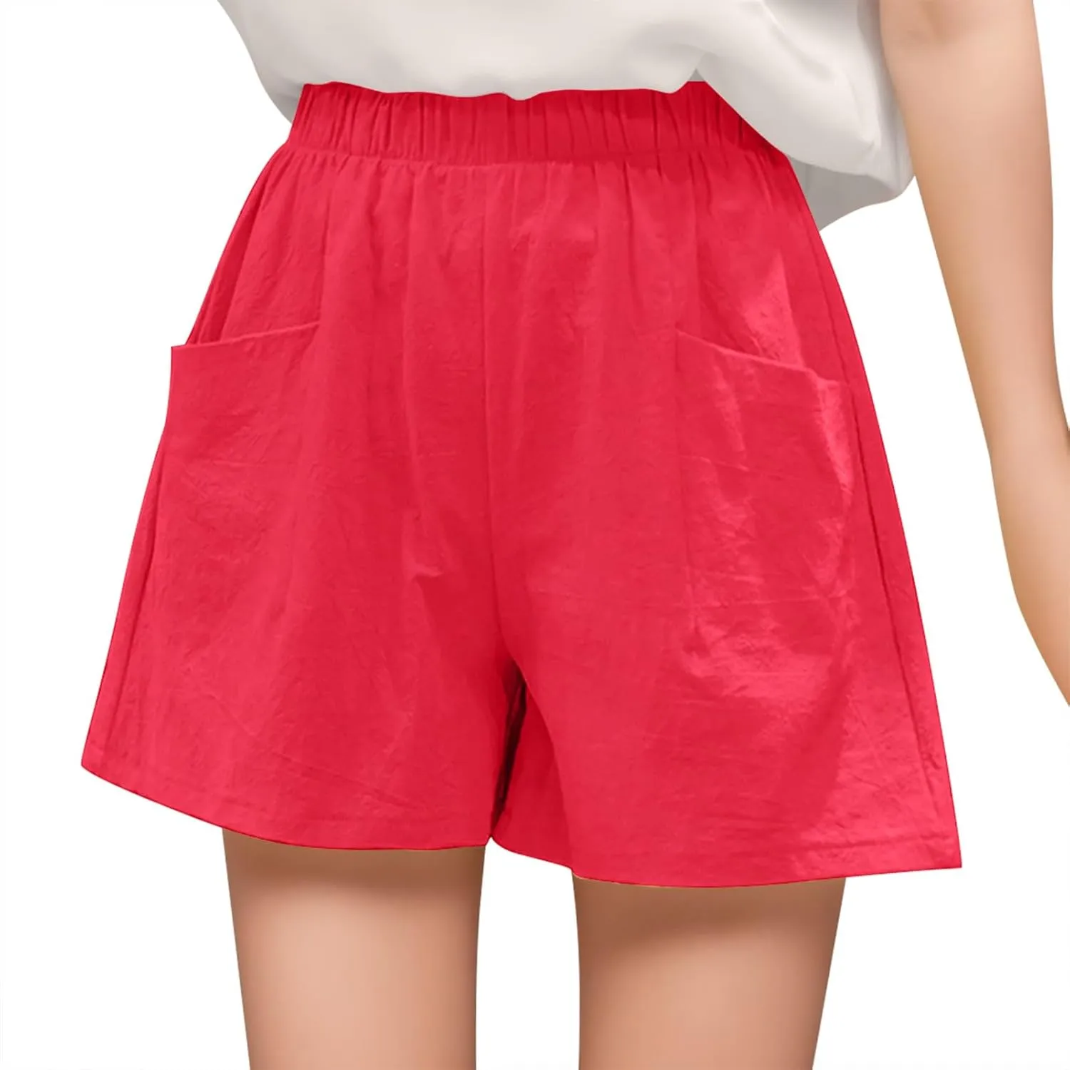 Women Casual Shorts Cotton Linen Wide Leg Short Pants Loose Fitting Quick Dry Athletic 2024 Summer Shorts with Pockets