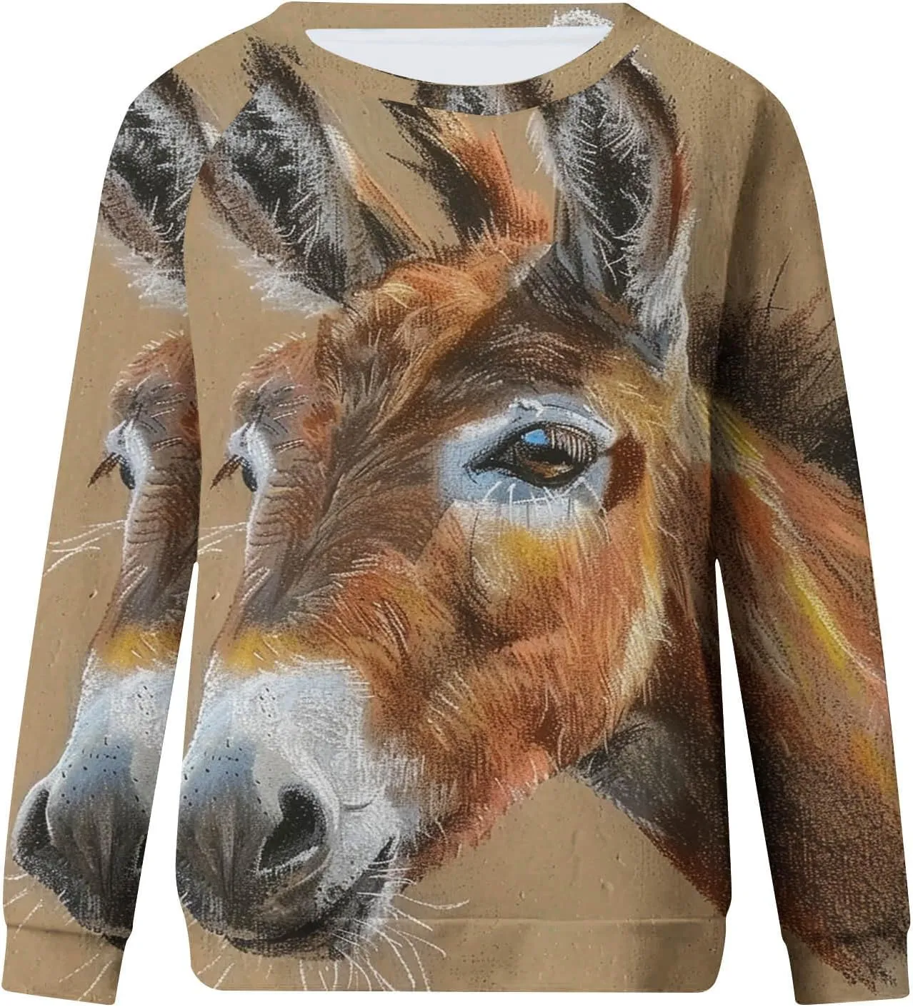 Women Cute Donkey Print Sweatshirt Oversized Crew Neck Long Sleeve Pullover Fall Winter Trendy Casual Fleece Tops