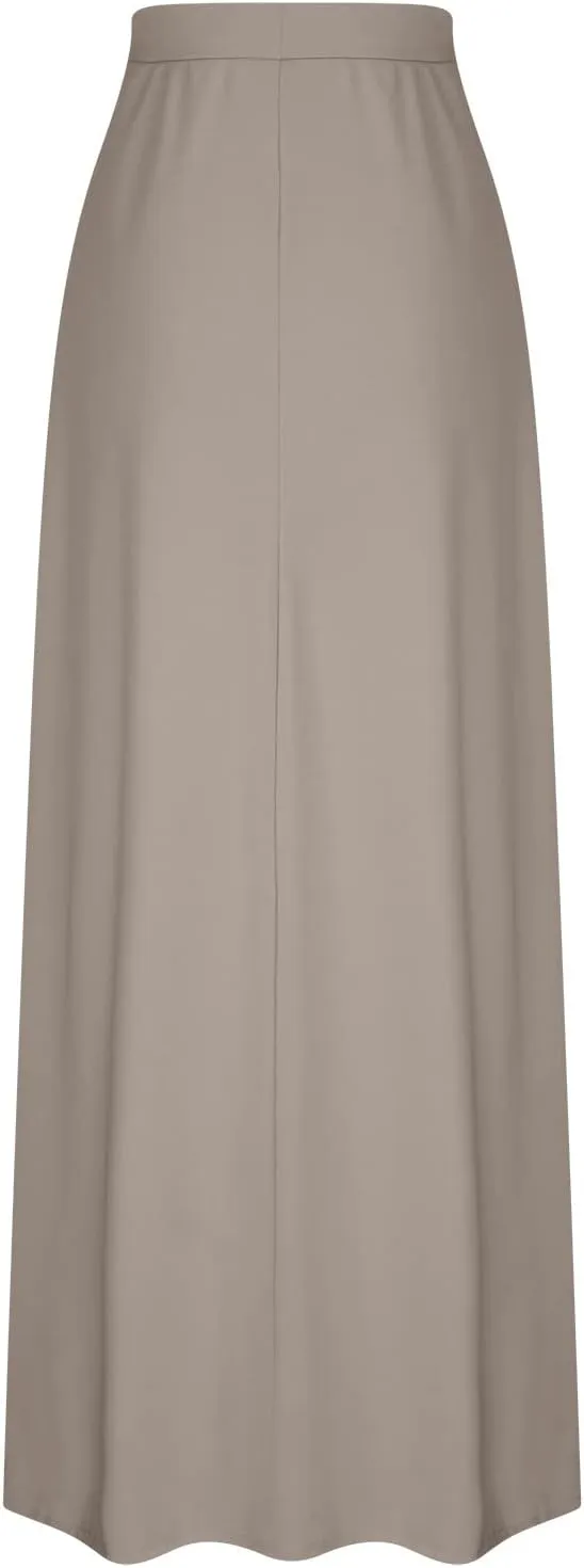 Women Elegant Maxi Skirts Drawstring Waist Casual Long Skirt with Pocket, Dressy Plain Midi Skirt Flowy Half Dress