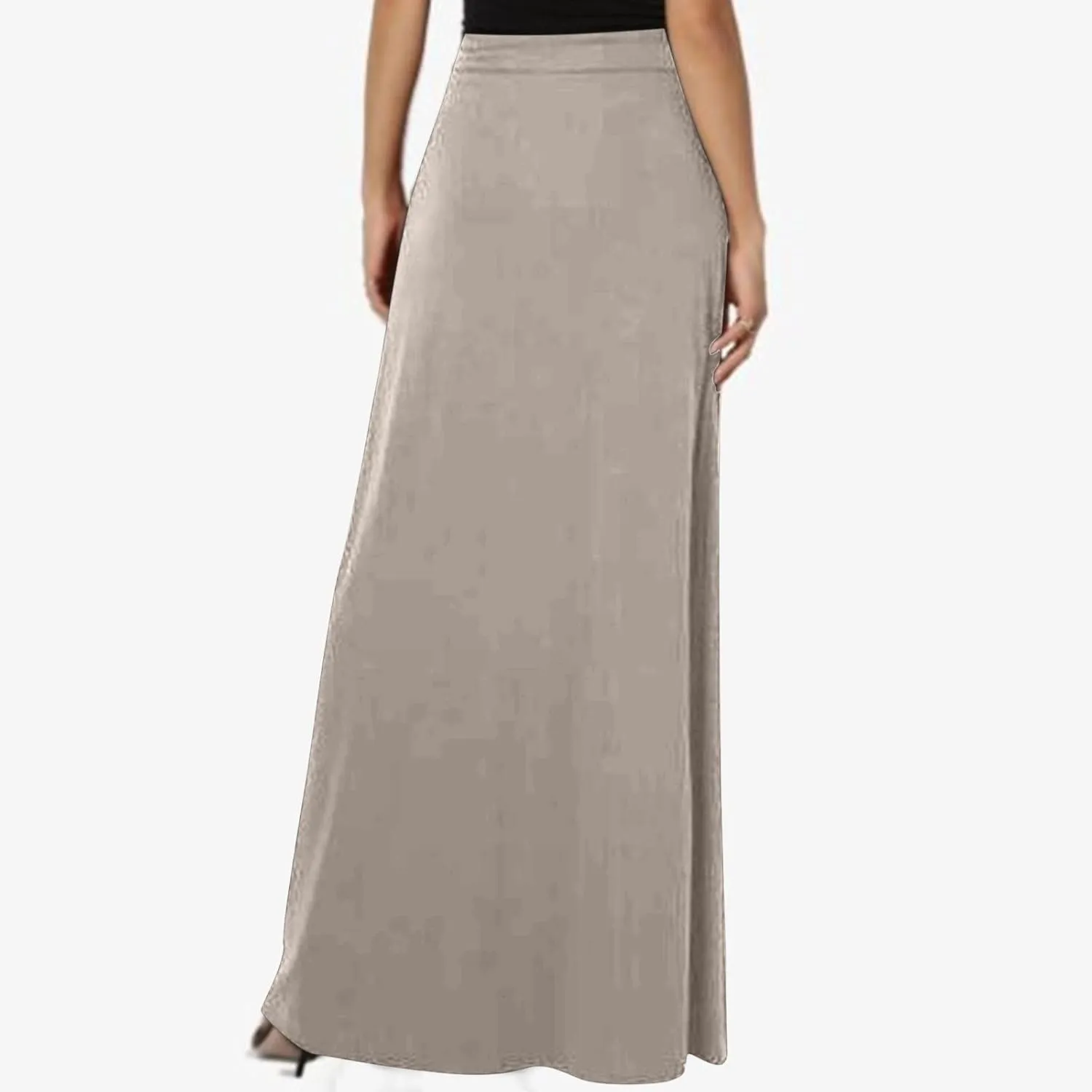 Women Elegant Maxi Skirts Drawstring Waist Casual Long Skirt with Pocket, Dressy Plain Midi Skirt Flowy Half Dress