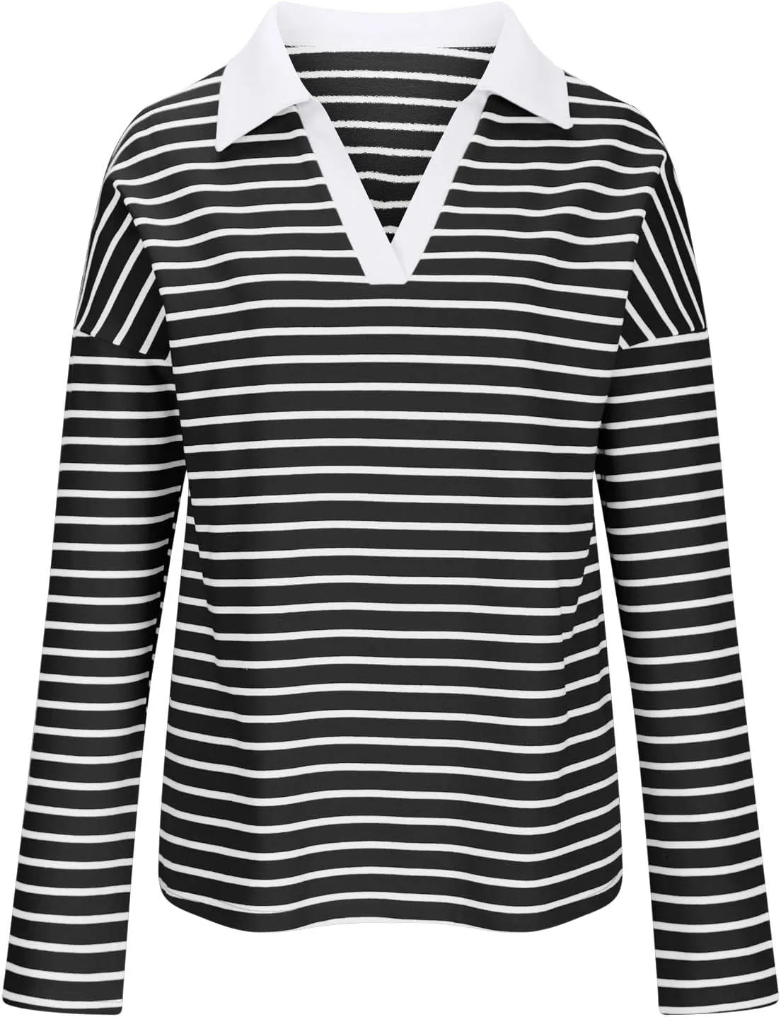 Women Fall Fashion Sweatshirts Long Sleeve V-Neck Stripe Pullover Tops Casual Oversized Fall Clothes