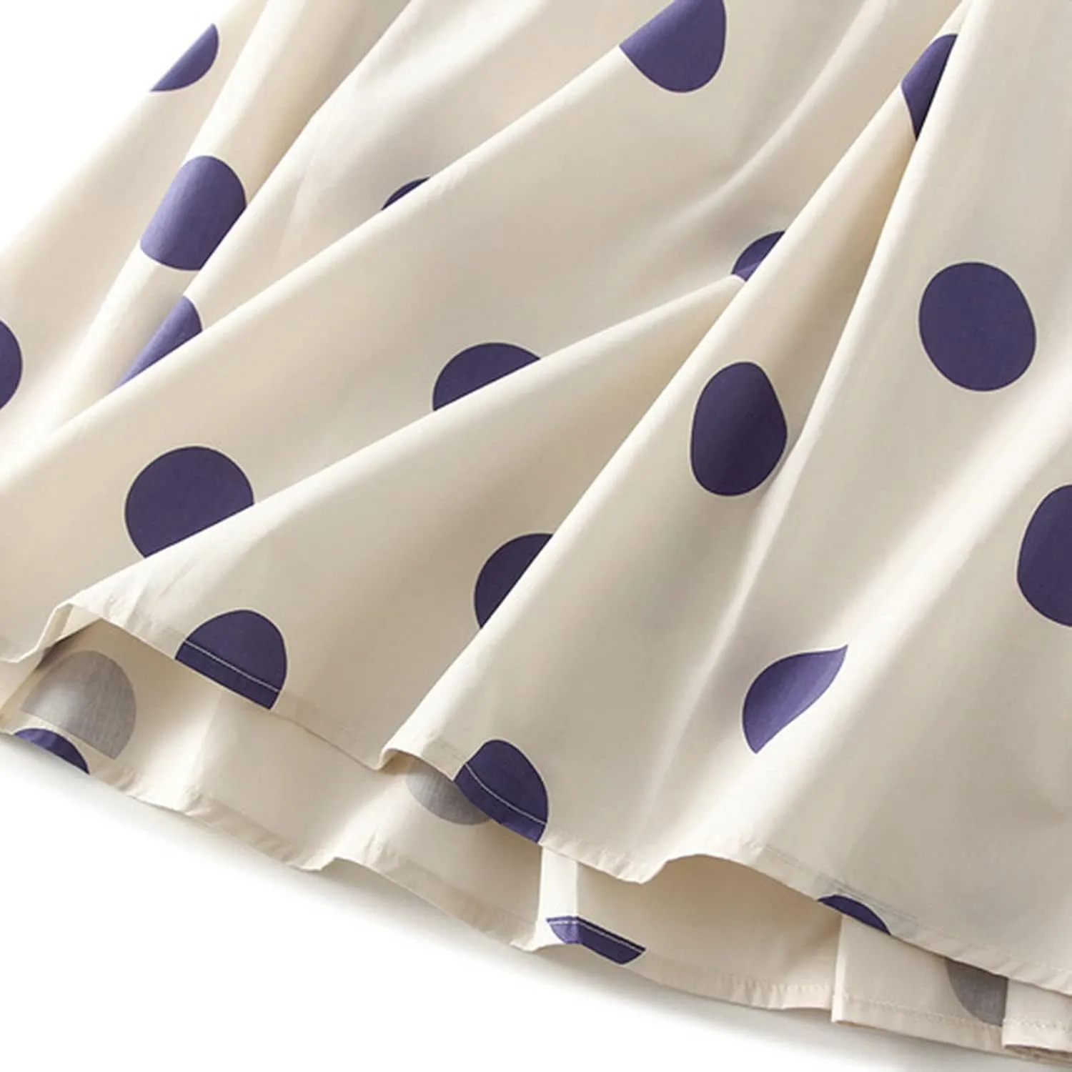 Women Fashion Skirt High Waisted A Line Mid Length Polka Dot Contrast Color Swing Skirt Beach Maxi Skirt Pleated